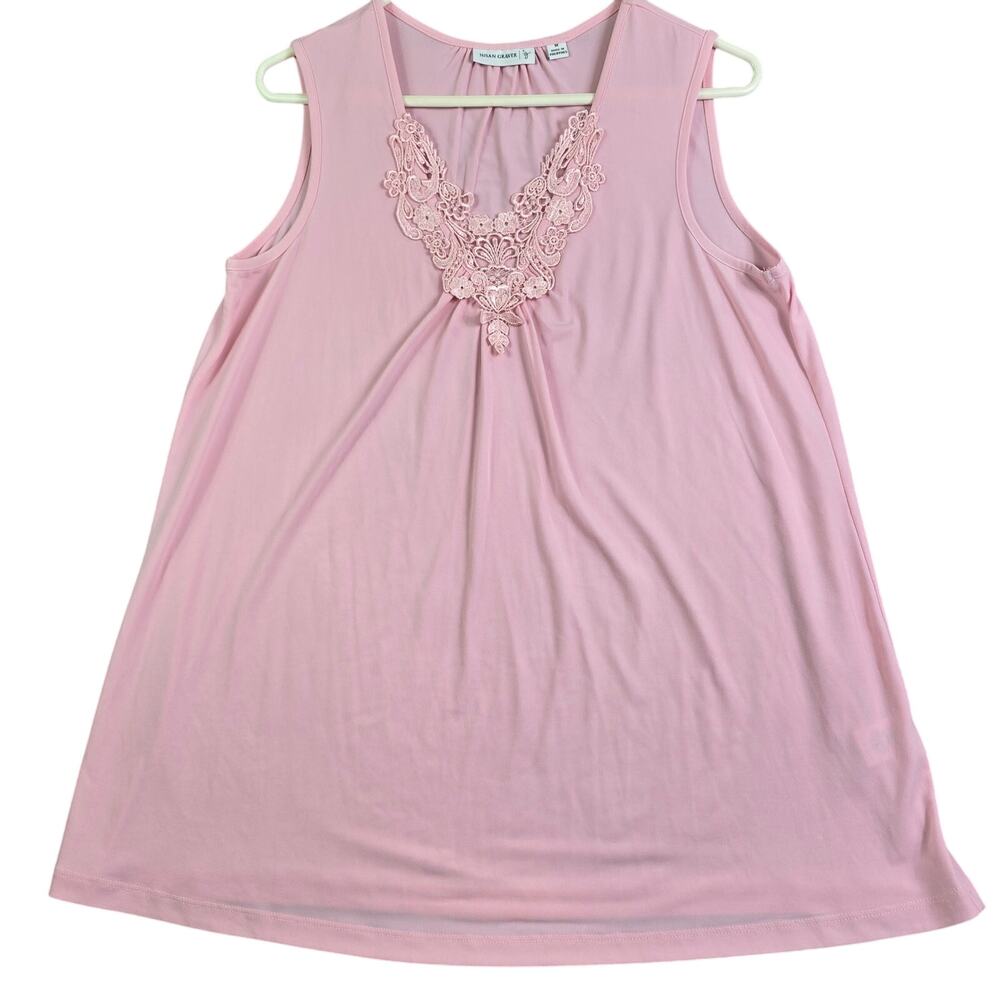 Susan Graver Lace Trim Cami Crochet Womens Medium Pink Coquette Barbie Oversized